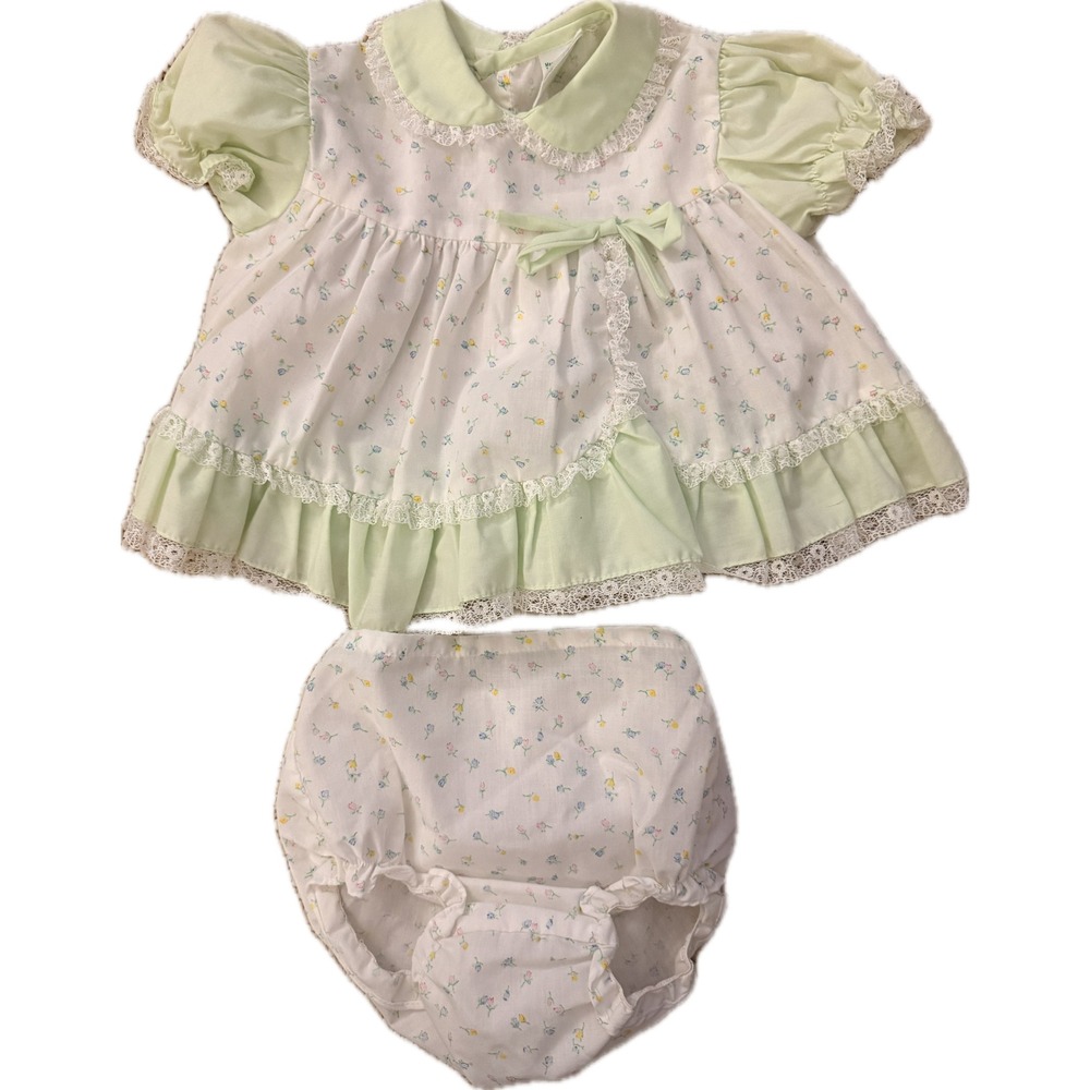 Vintage JCPenney Toddler Time Floral Lace Ruffle Top and Diaper Cover Set Size 1